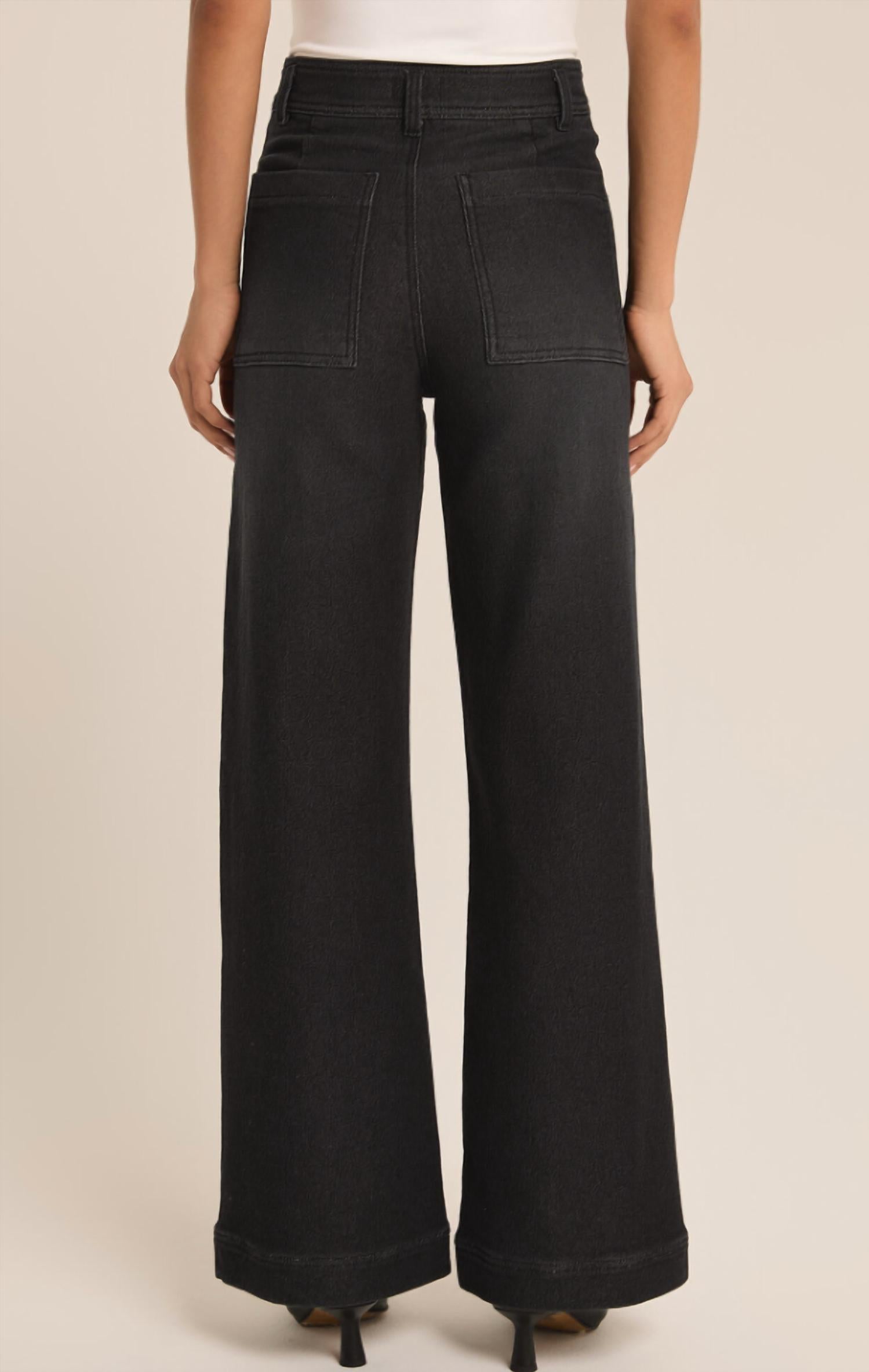 Z Supply Women's Rilynn Wide Leg Denim Trouser in black - women's pants - detail view