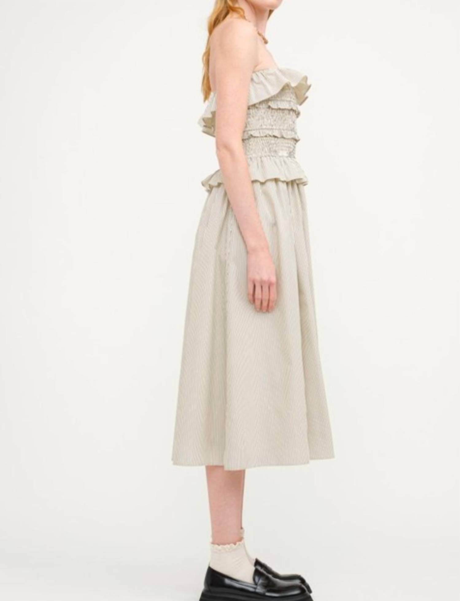 Sofie The Label - Flynn Pinstriped Smoked Midi Dress