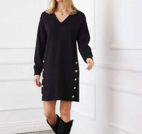 Karen Kane - Long Sleeve V-Neck Button Detail Dress
