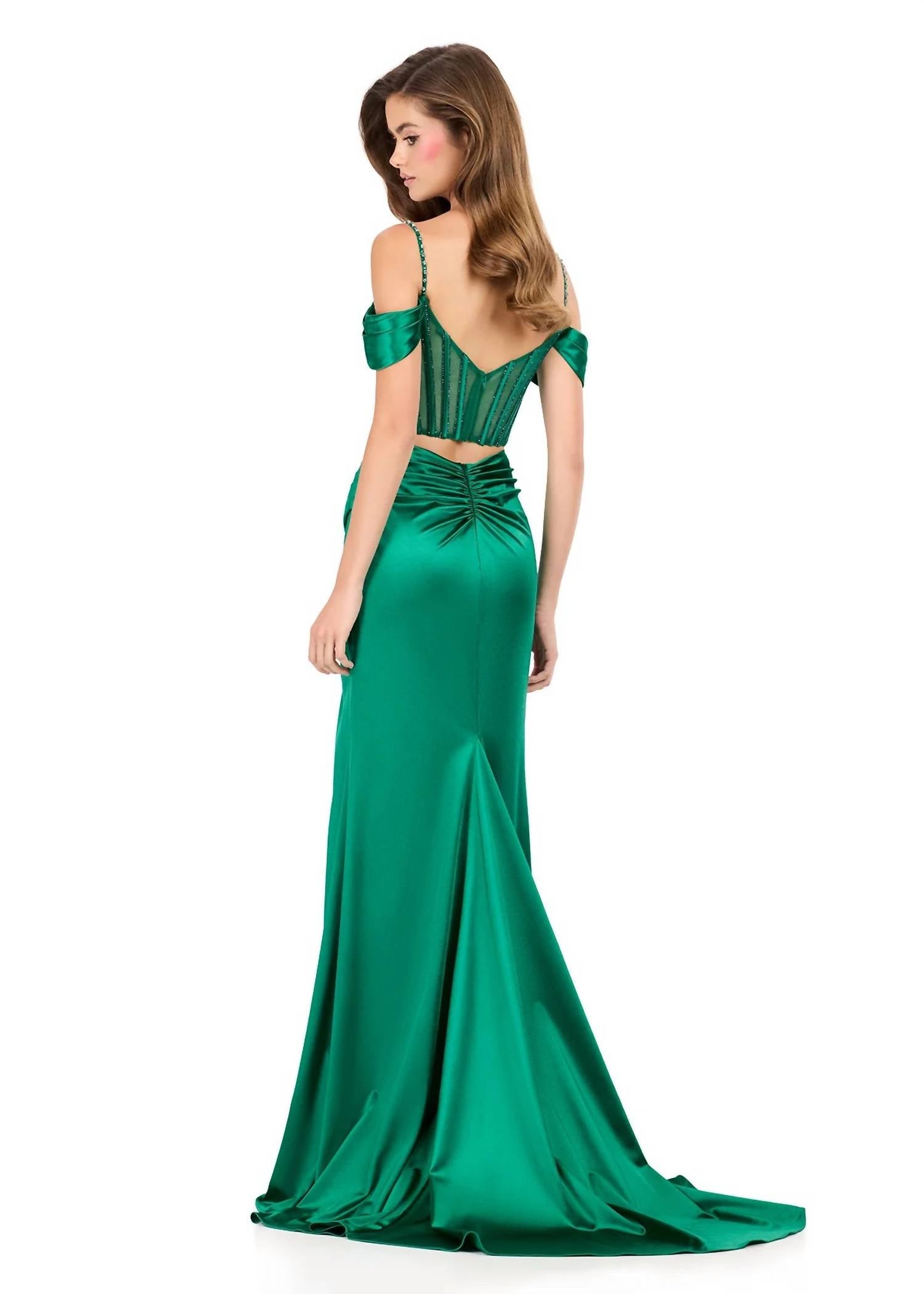 ASHLEYlauren Beautifully Draped Jersey Gown in emerald - women's dress - alternate view
