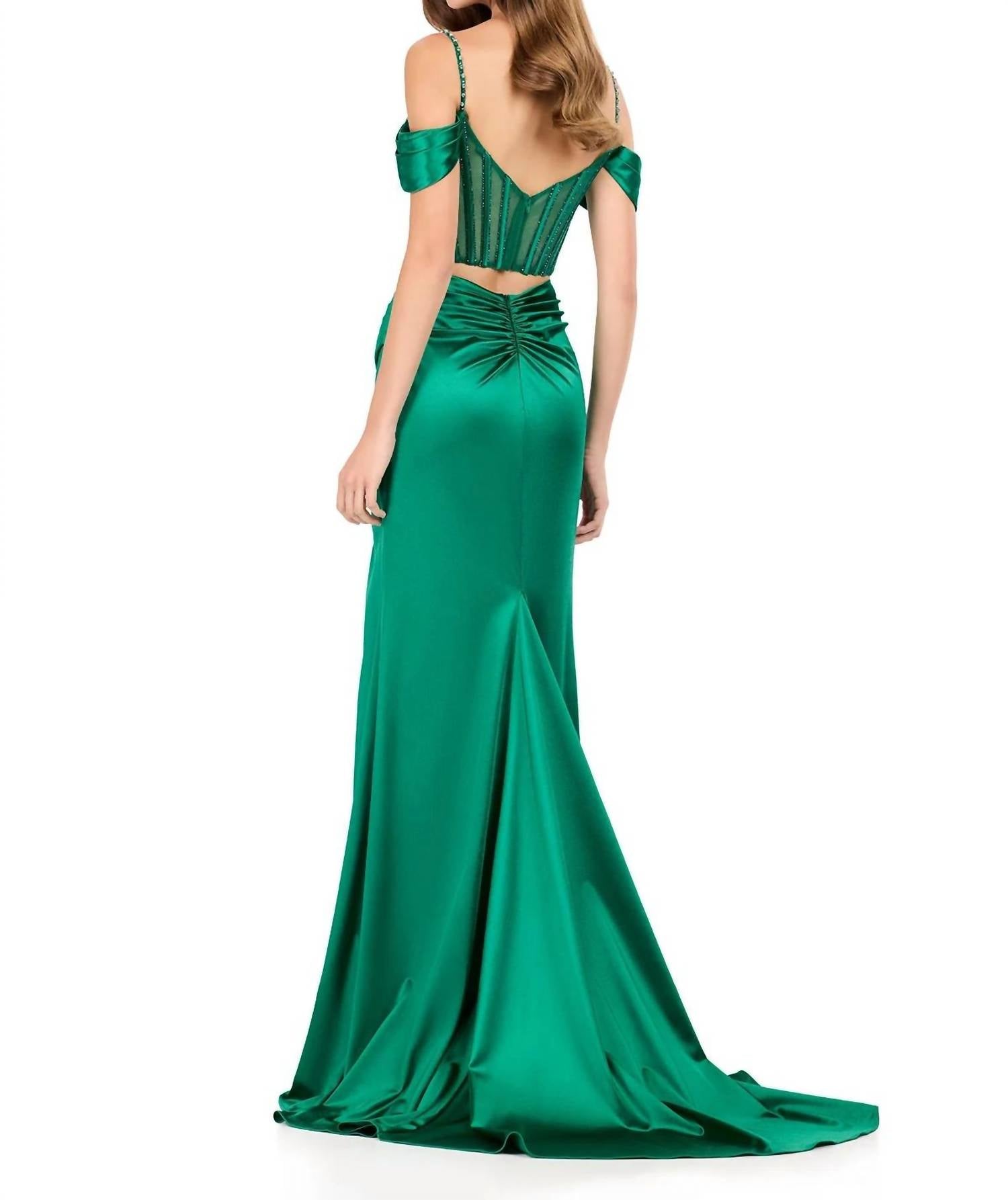 ASHLEYlauren Beautifully Draped Jersey Gown in emerald - women's dress - detail view