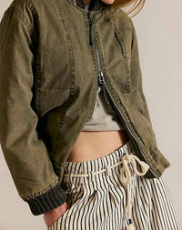 Free People We The Free Jax Washed Bomber Jacket in olive - women's jacket - view 4