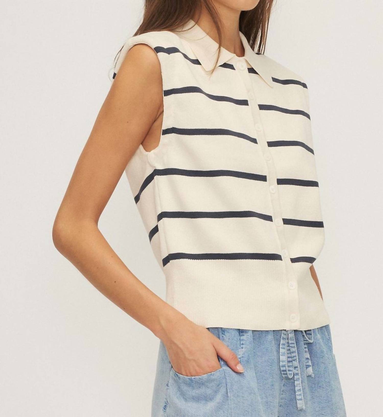 Melissa Nepton - Women's Adella Knit Stripe Button Up Top