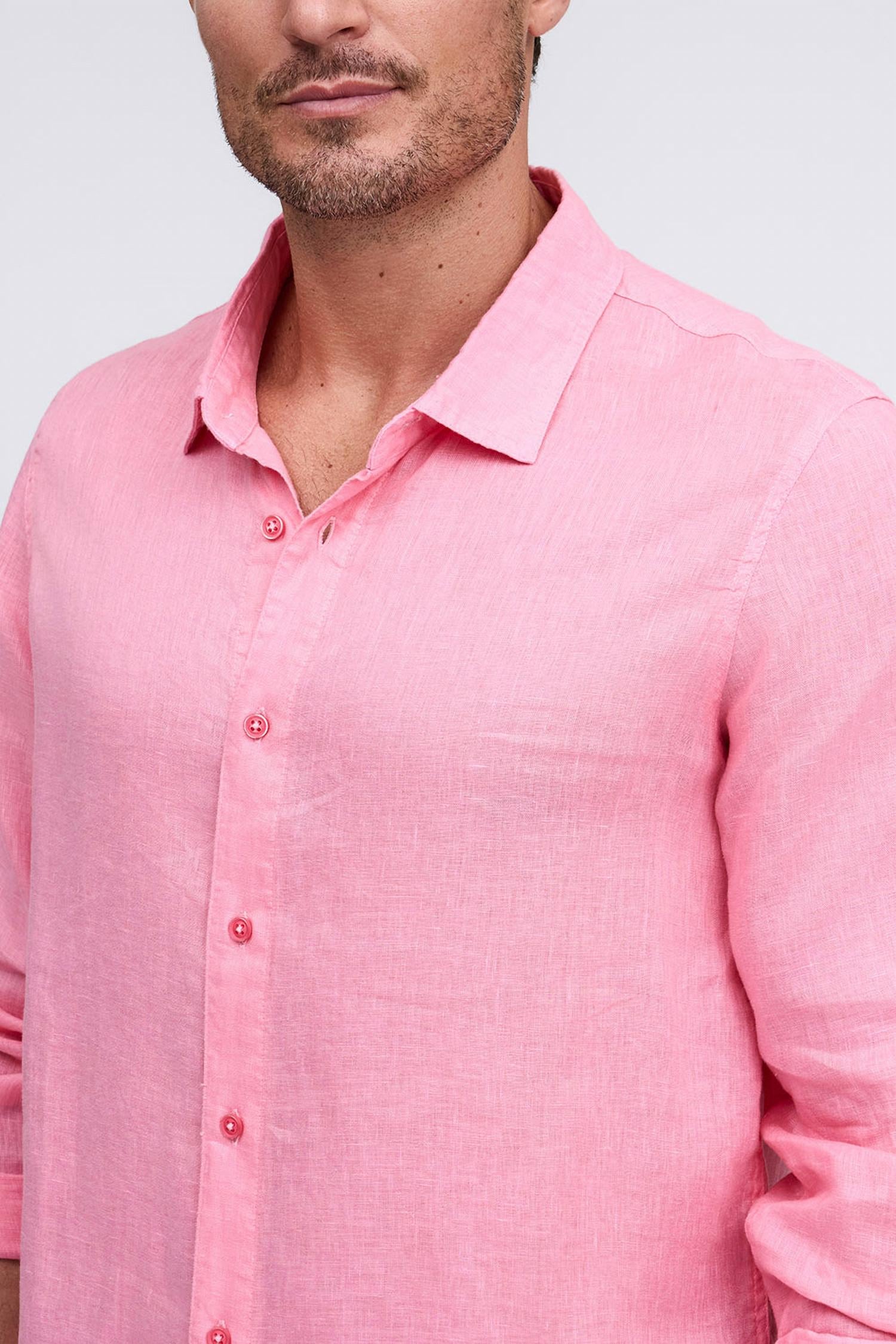 Raffi Pure Linen Long Sleeve Shirt in red - men's long sleeve top - alternate view
