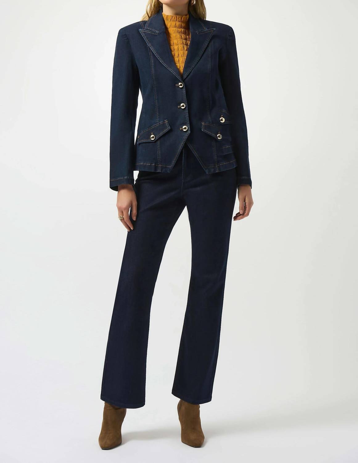 Joseph Ribkoff - September Stretch Denim Fitted Blazer With Gold Buttons