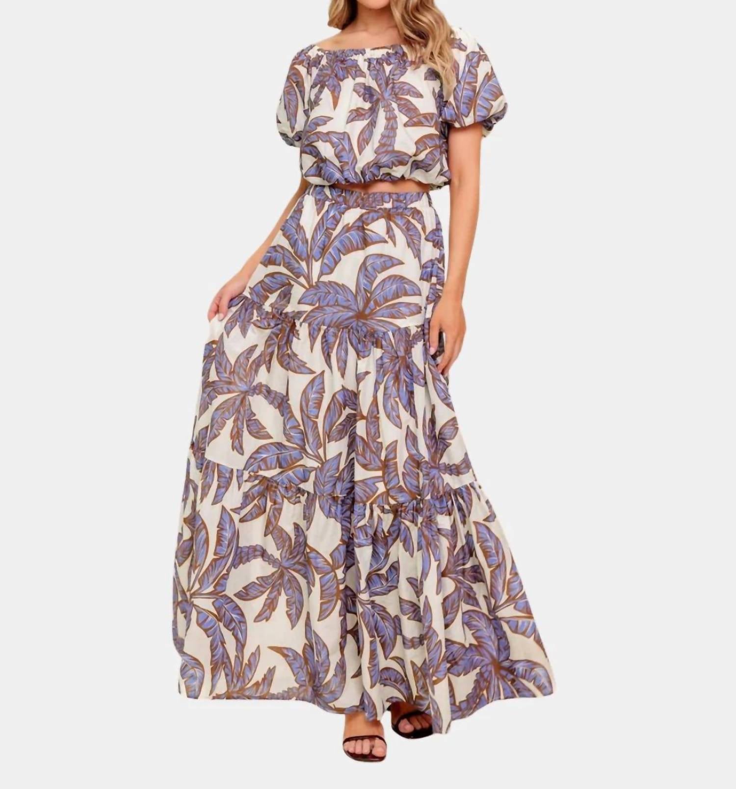 Flying Tomato - Azure Riviera Palm Tiered Maxi Skirt