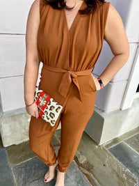 Entro - Solid Surplice Sleeveless Jumpsuit