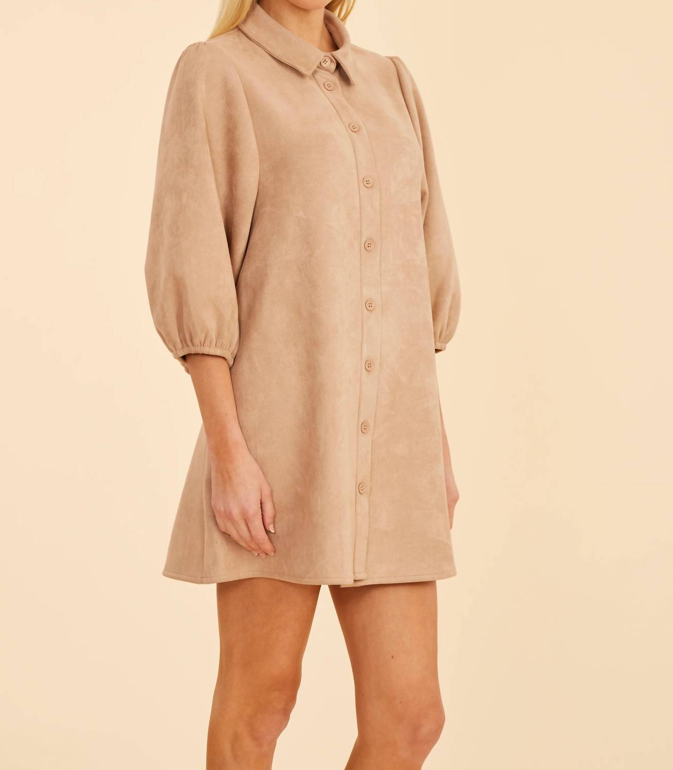 Dolce Cabo - Faux Suede Puff Sleeve Shirt Dress