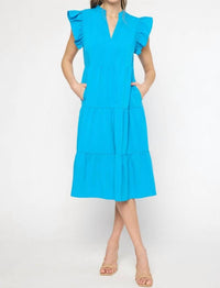 entro Ruffled Pocket Tiered Midi Dress in cobalt - women's dress