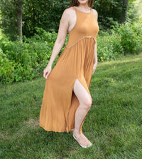 POL Stone Washed Maxi Dress in mustard - women's dress - detail view