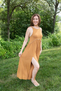 POL Stone Washed Maxi Dress in mustard - women's dress - alternate view