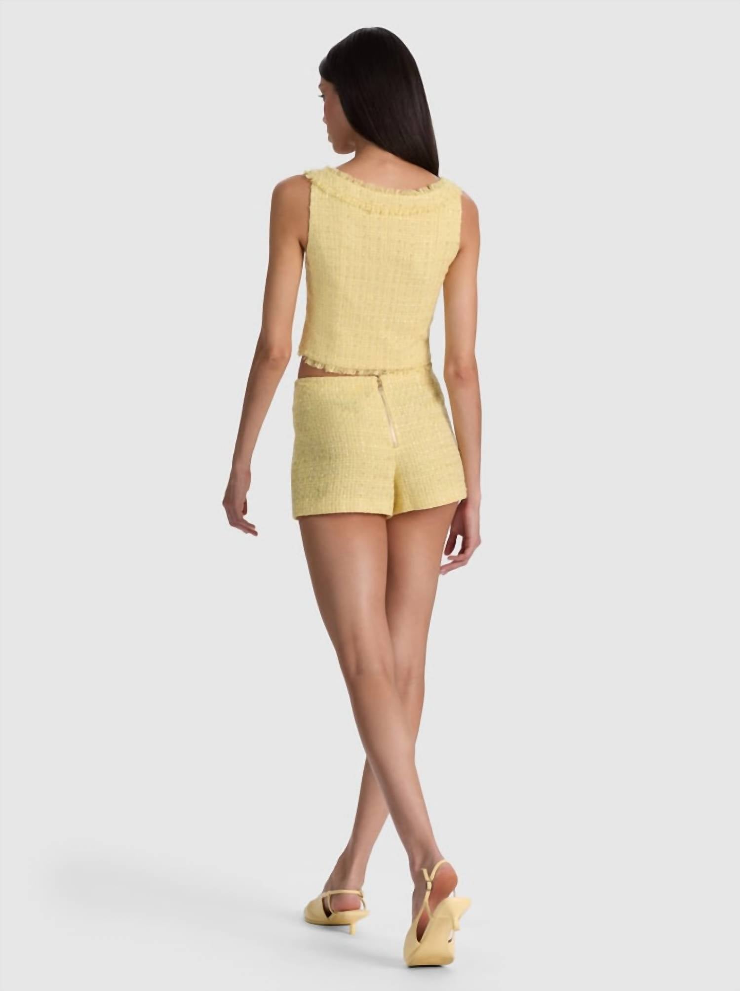 alice + olivia Shila Corset Top in yellow - women's shirt - detail view