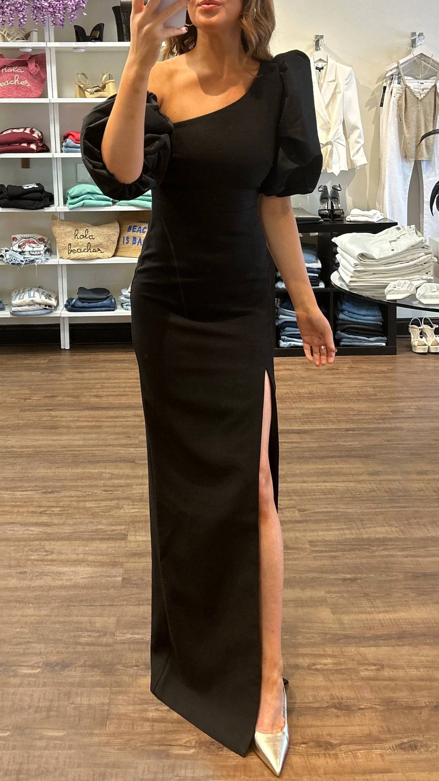 Likely - Natasha One Shoulder Puff Sleeve Gown
