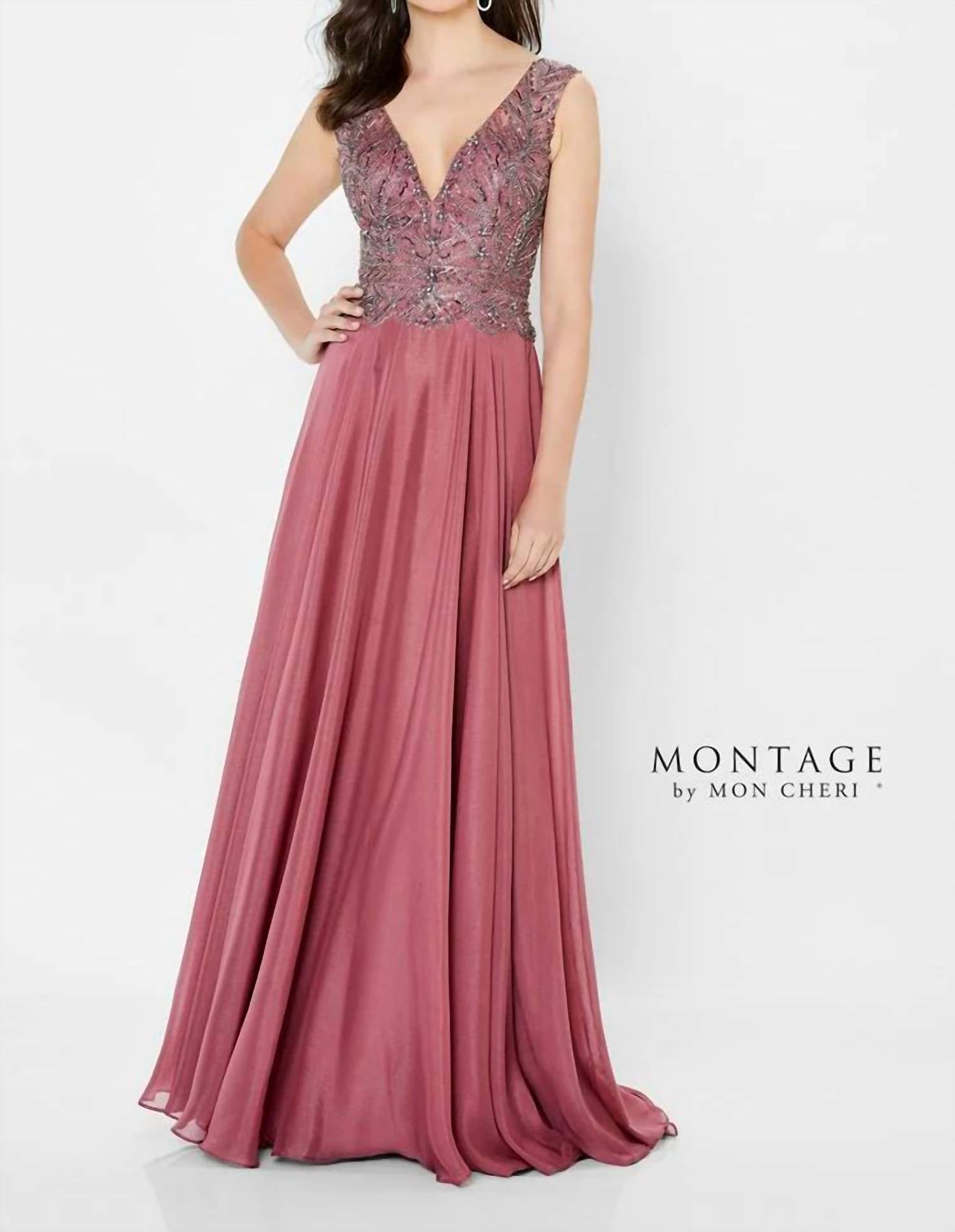 Montage By Mon Cheri - Beaded Tulle Flowy A Line Dress