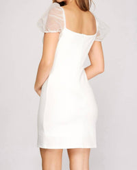 ORGANZA PUFF SLEEVE HEAVY KNIT MINI DRESS