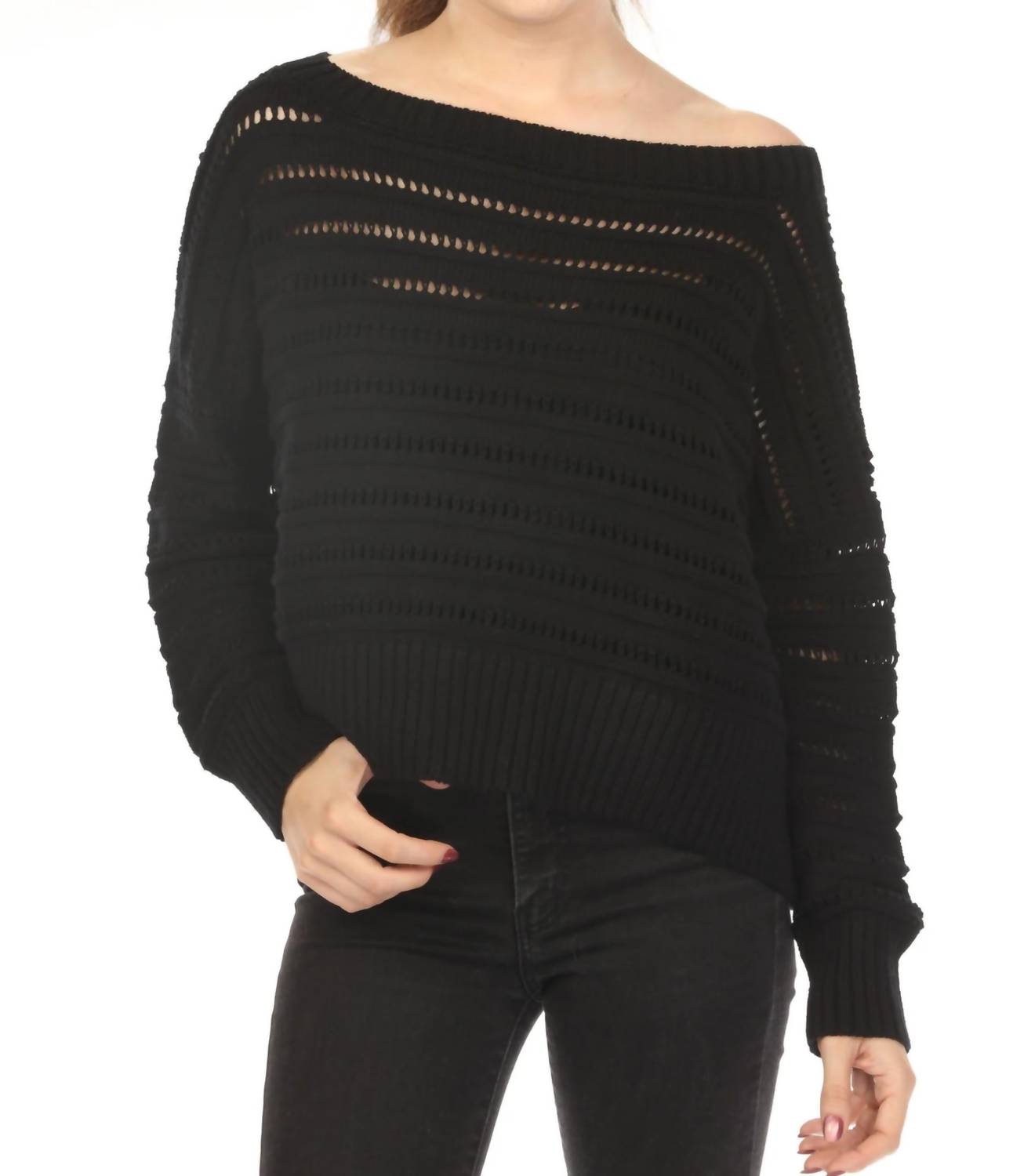 Planet By Lauren G. - Loomed Boat Neck Sweater Top