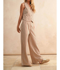 Miou Muse - Striped Pattern Wide Leg Pants