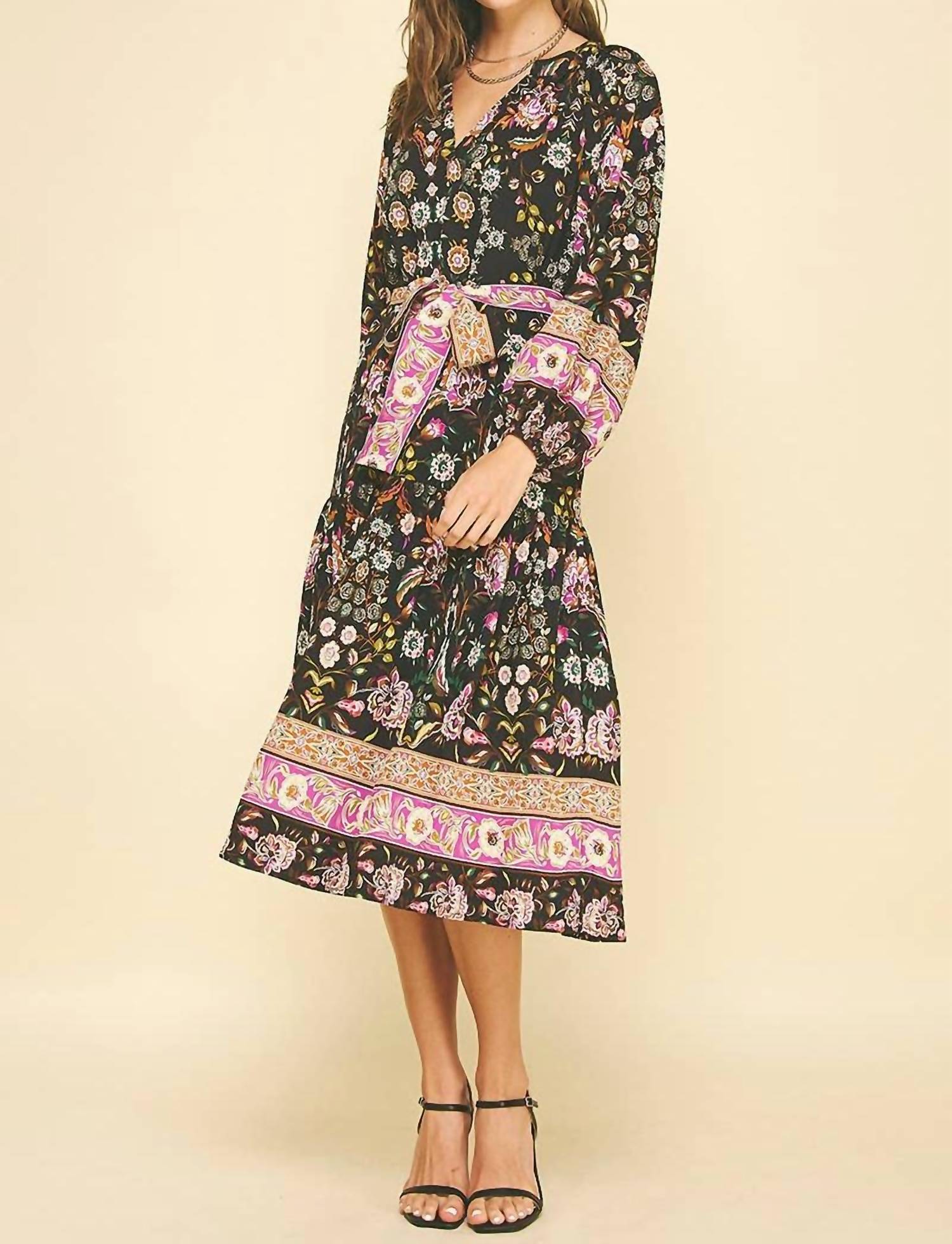 Pinch - Border Print Tiered Midi Dress