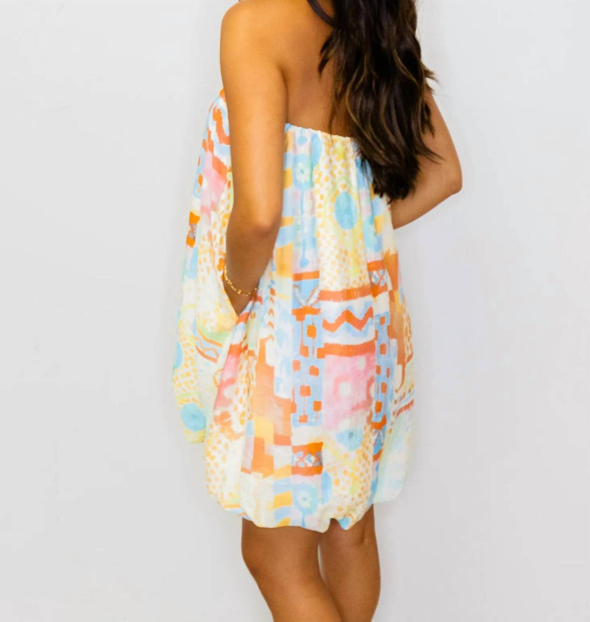 Cozy Co. - Watercolor Bubble Hem Strapless Mini Dress
