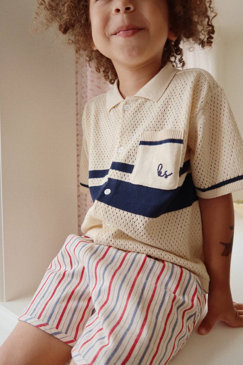 Konges Sløjd Marlon Twill Shorts in antique stripe - kids' shorts - detail view