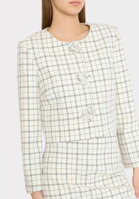 MILLY Mika Plaid Jacket in white black - women's jacket