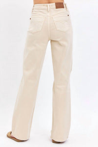 Judy Blue High Waist Distressed Flare Jeans in bone - women's jeans - detail view