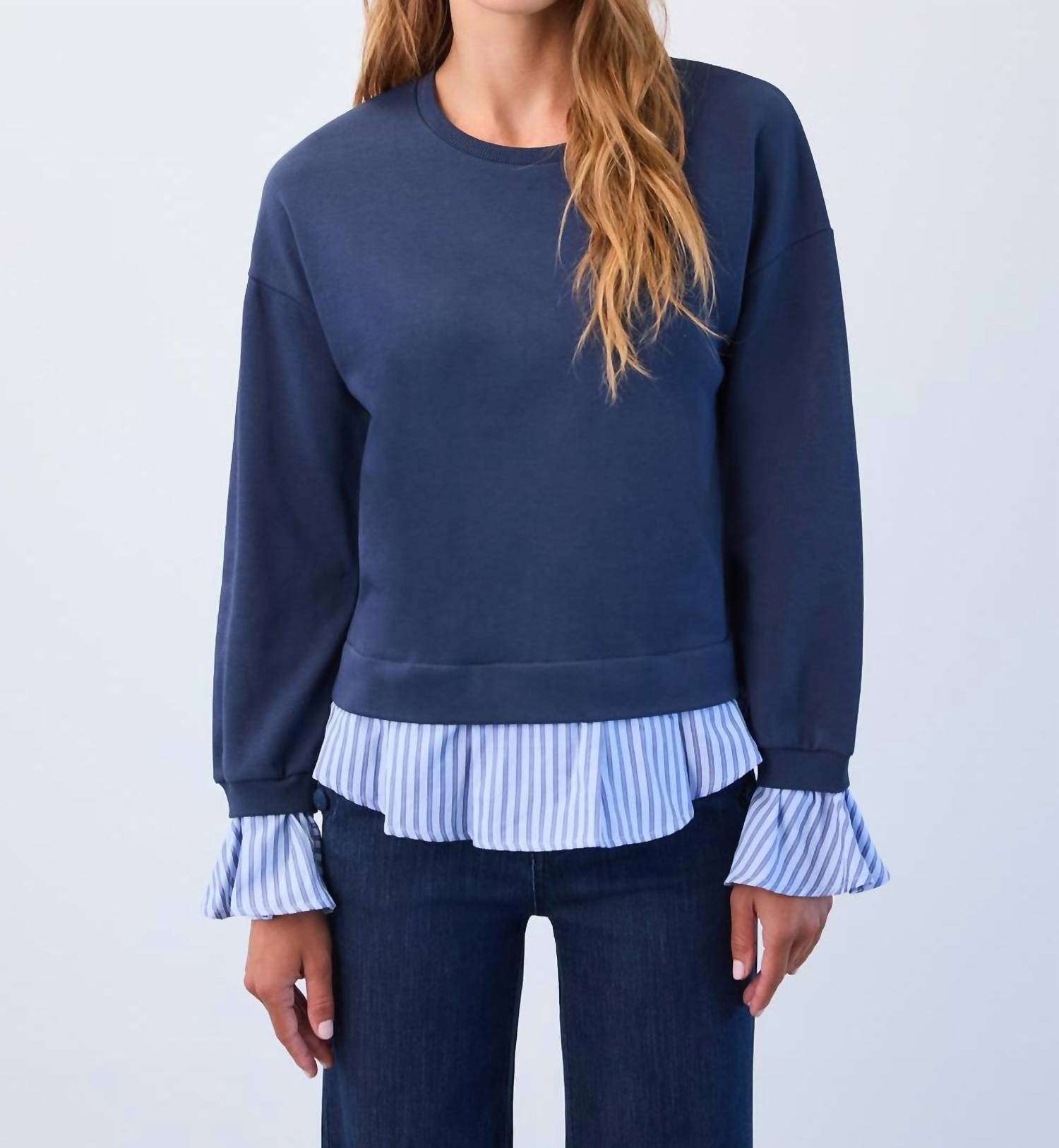FDJ Long-sleeve Twofer Sweatshirt in navy - women's sweater