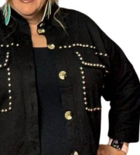 FANTASTIC FAWN Kourtney Studded Button Up Top in black - women's shirt - detail view