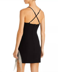 Fore Collection - Asymmetric Crystal Fringe Mini Dress