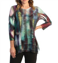 Jess & Jane Reflections Chiffon Hem Top in green multi - women's blouse - detail view