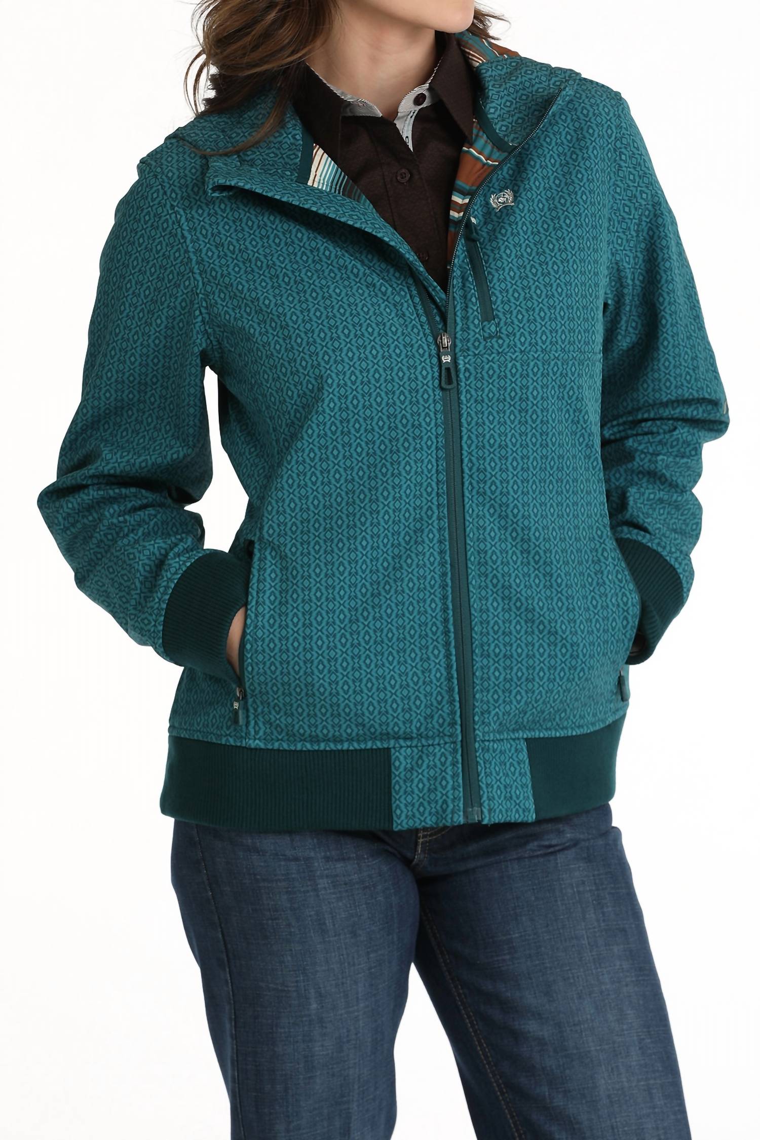 CINCH Women's Geo Print Hooded Jacket in teal - women's jacket
