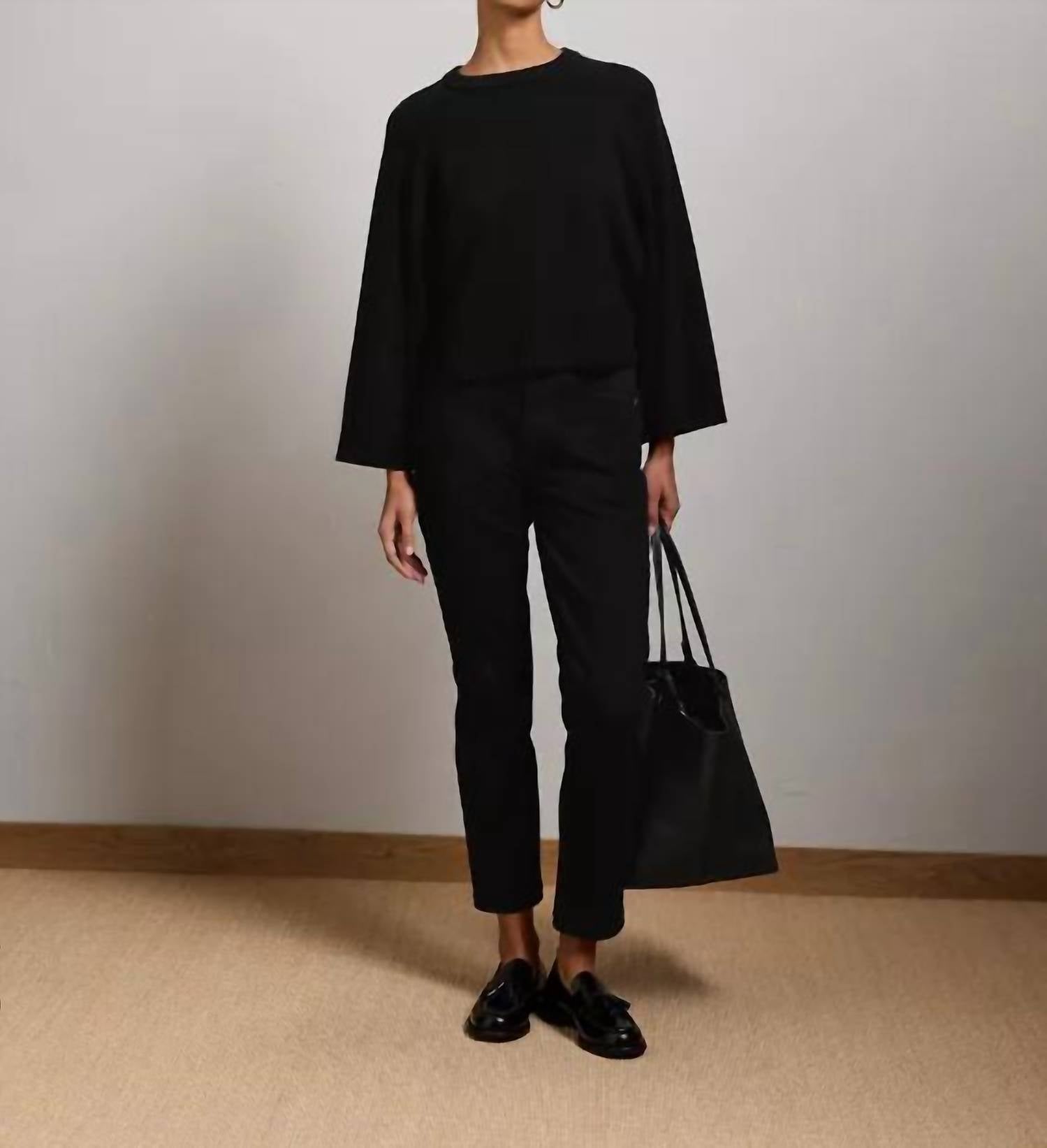 AE77 Women’s Cashmere Boxy Sweater in black - women's sweater - alternate view