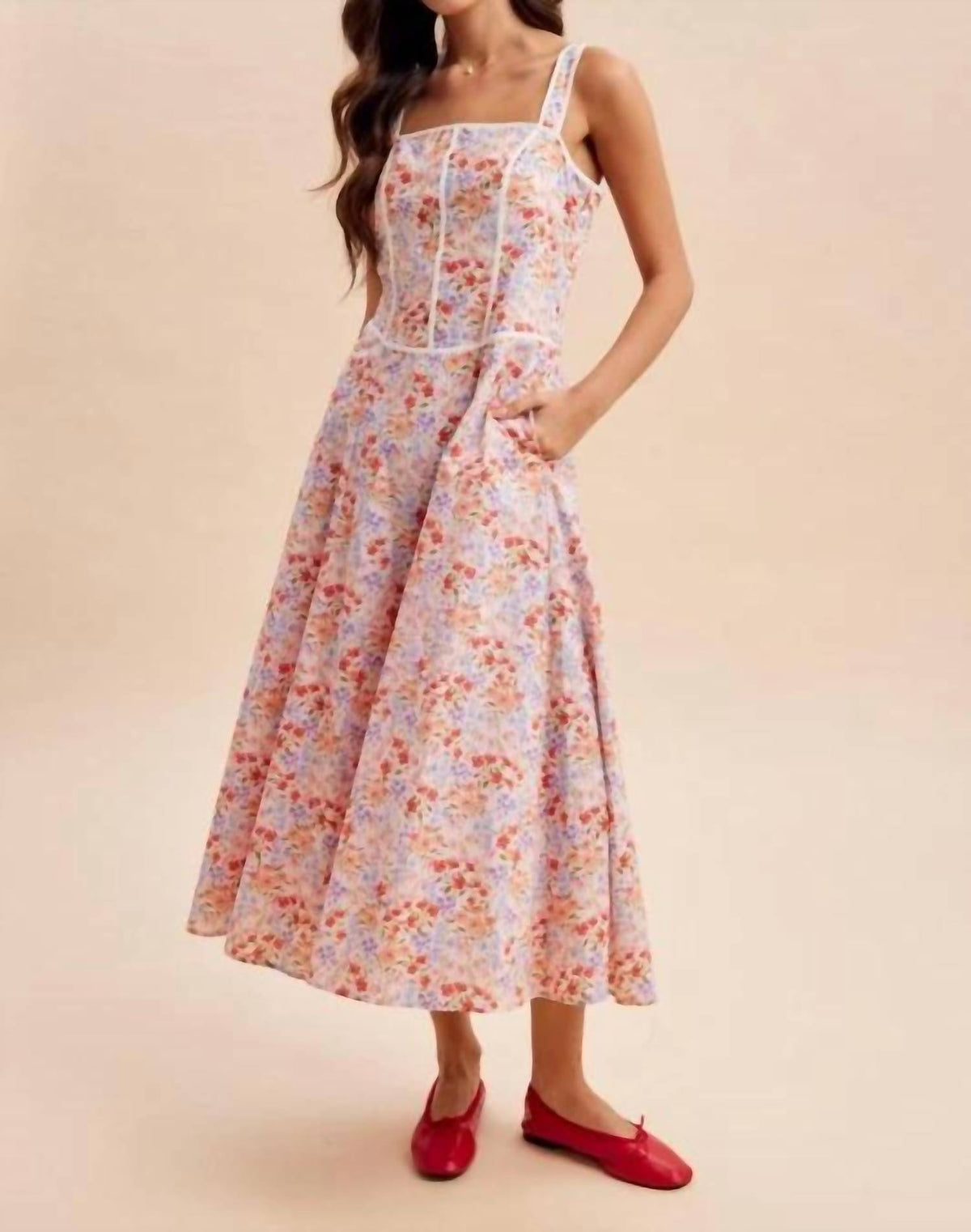 In-Loom - Contrast Piped Floral Maxi Dress