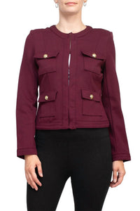 Carmen Marc Valvo - Crew Neck Woven Knit Jacket With Pockets