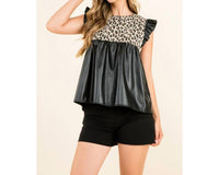 Thml - Ruffle Sleeve Leather Cheetah Top