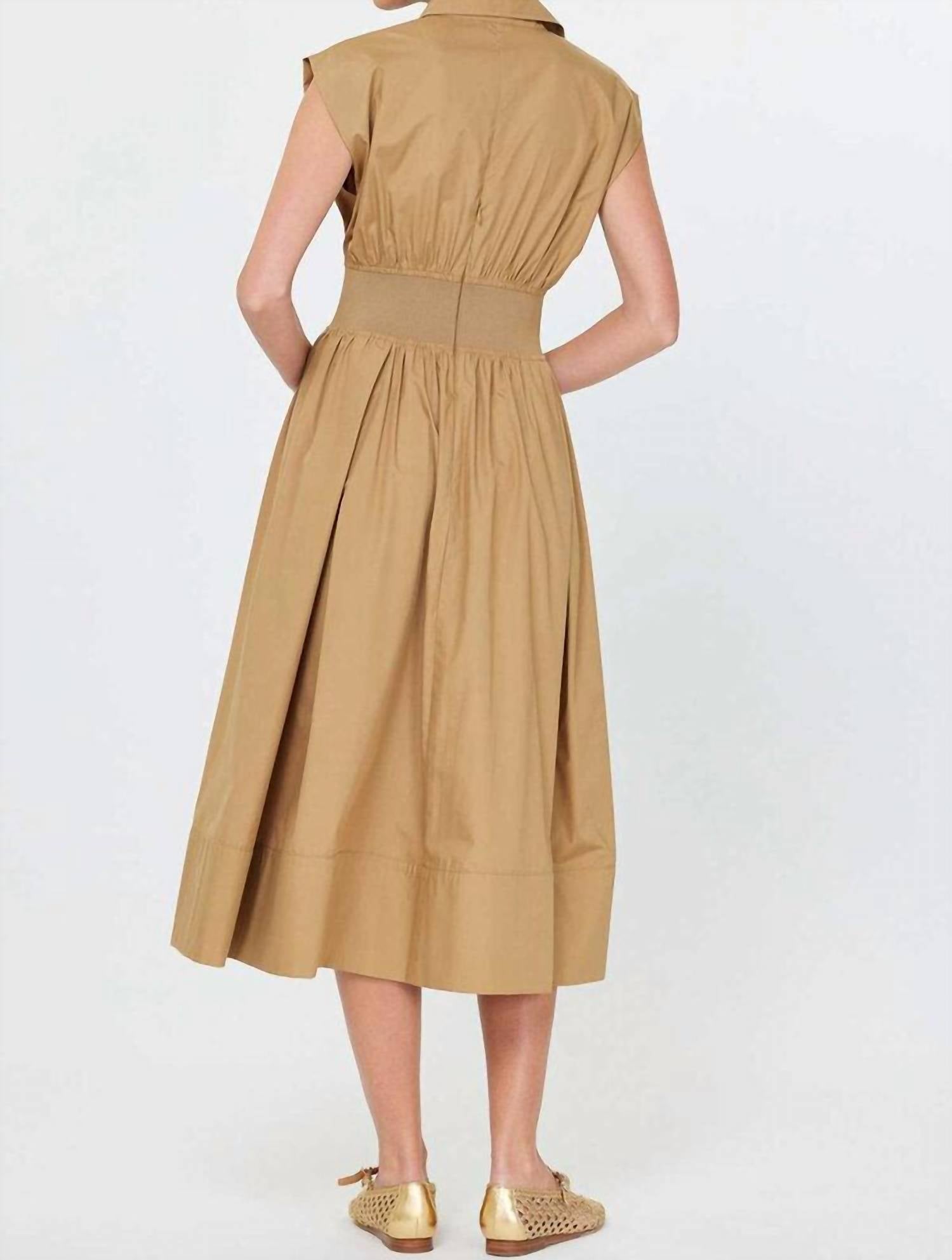 Current Air - Shirt Collar Cap Sleeved Midi Dress