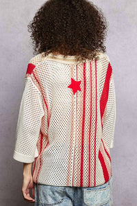 Pol - V-neck Half Sleeve Stripe Sweater Top