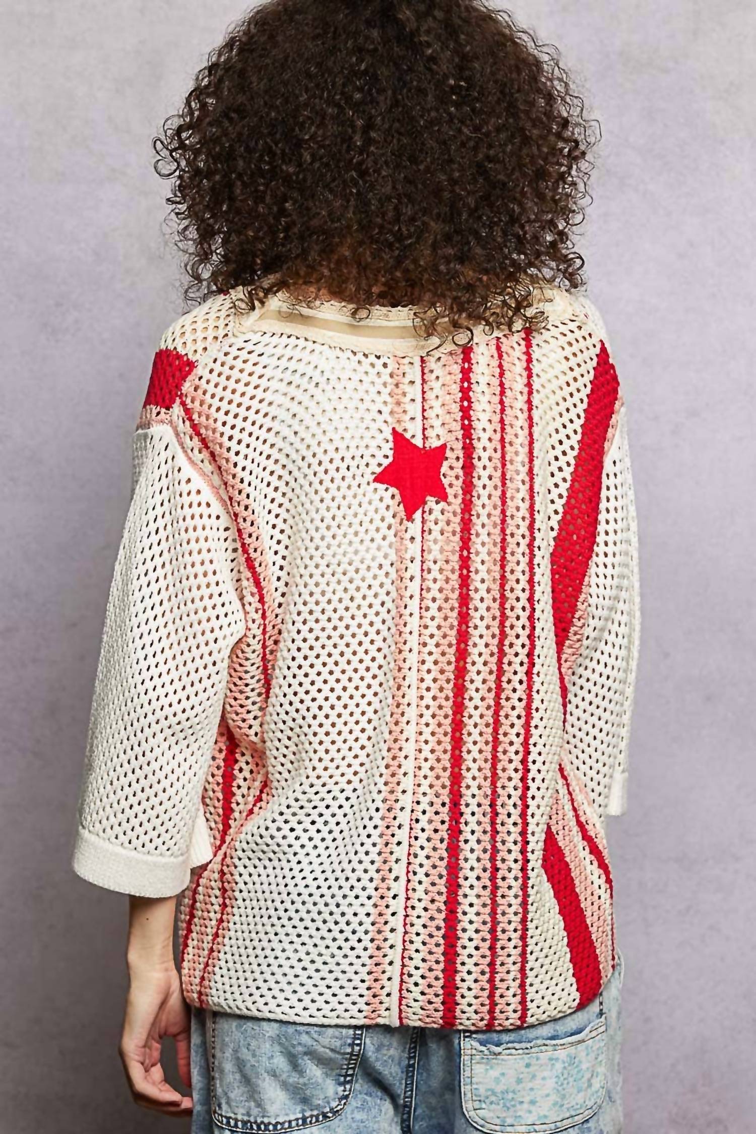 Pol - V-neck Half Sleeve Stripe Sweater Top
