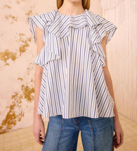 Ulla Johnson Amaia Cap Sleeve Top in chalk stripe - women's blouse