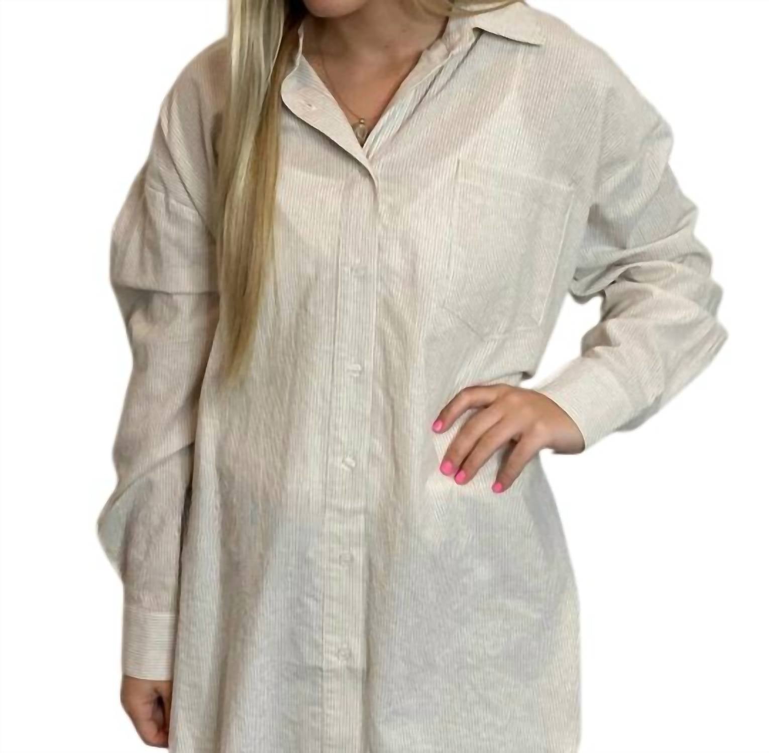 Easel - Oversized Mini Stripe Button Down Shirt