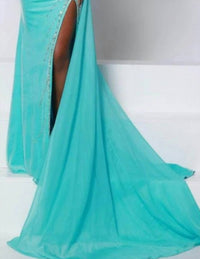 Johnathan Kayne One Shoulder Open Back Evening Gown in sky blue - women's dress - alternate view