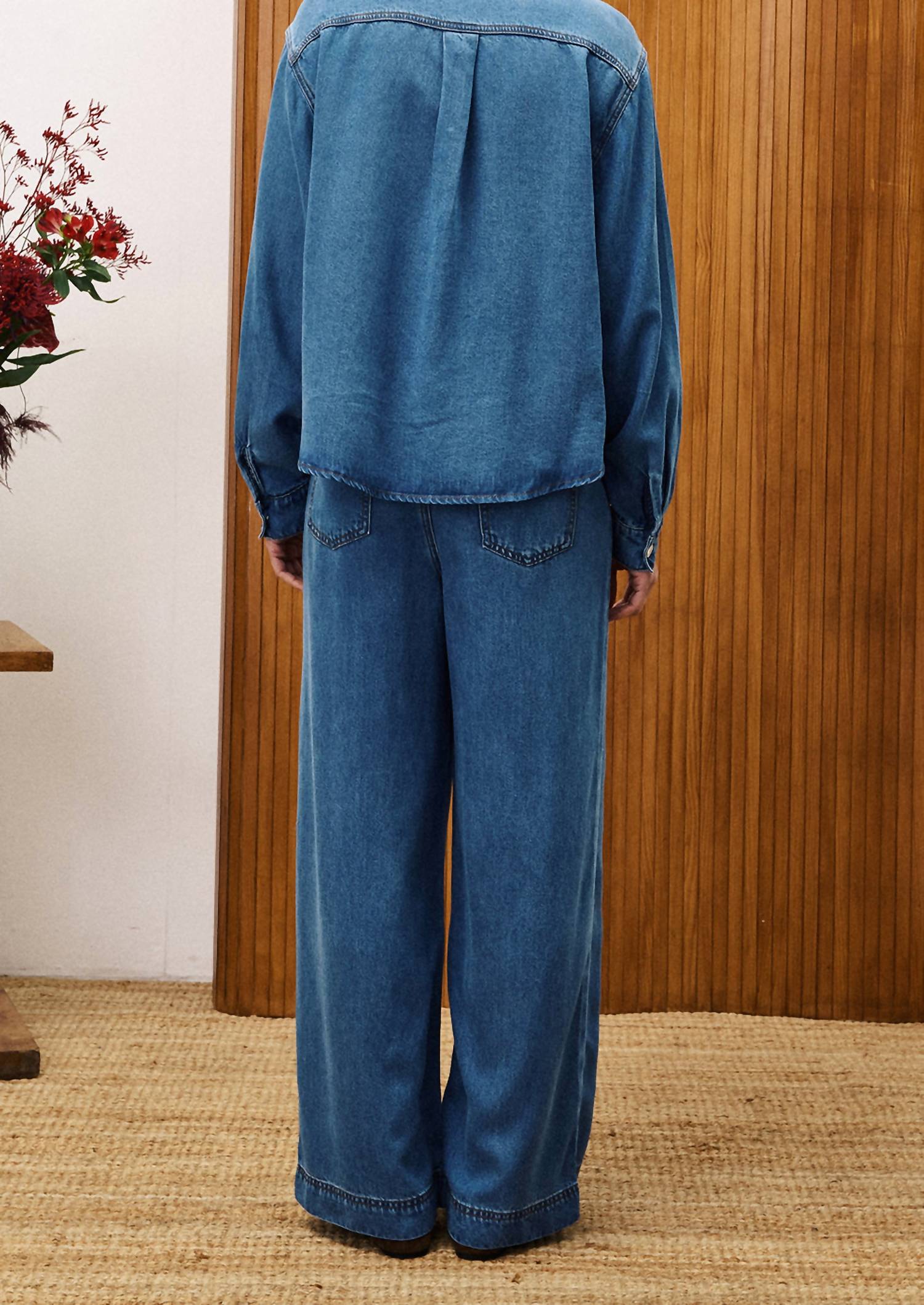 FRNCH Jean Balsamine Wide Leg Pants in blue - women's pants - detail view