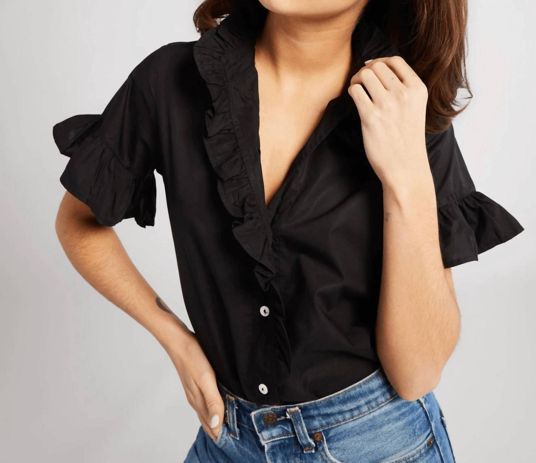 Mille - Vanessa Button Down Mock Neck Top