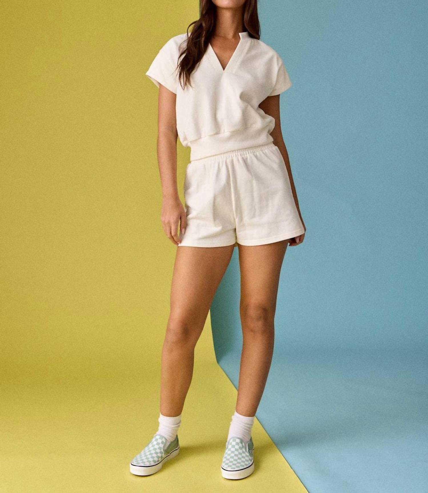 Papermoon - V-neck Short Sleeve Top And Short Set