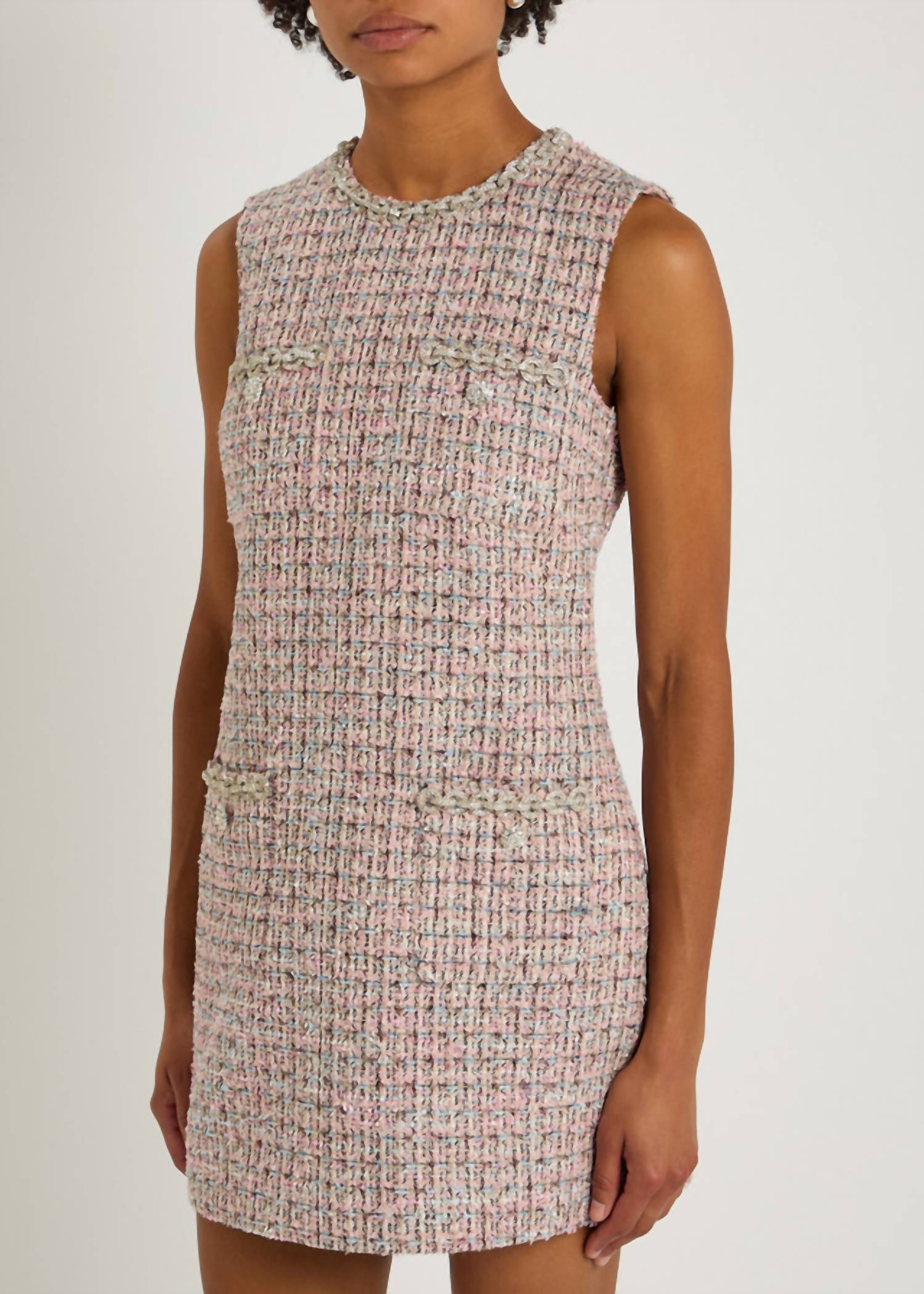 self-portrait Boucle Sleeveless Mini Dress in pink - women's dress