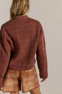 Free People Women's Rose Zip Up Sweatshirt in cinnamon brown - women's jacket - detail view