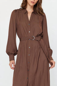 current air Button-down Shirts Dress With Self Tie in brown - women's dress - view 5