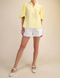 Glam - Collar V-neck Bubble Sleeve Poplin Top