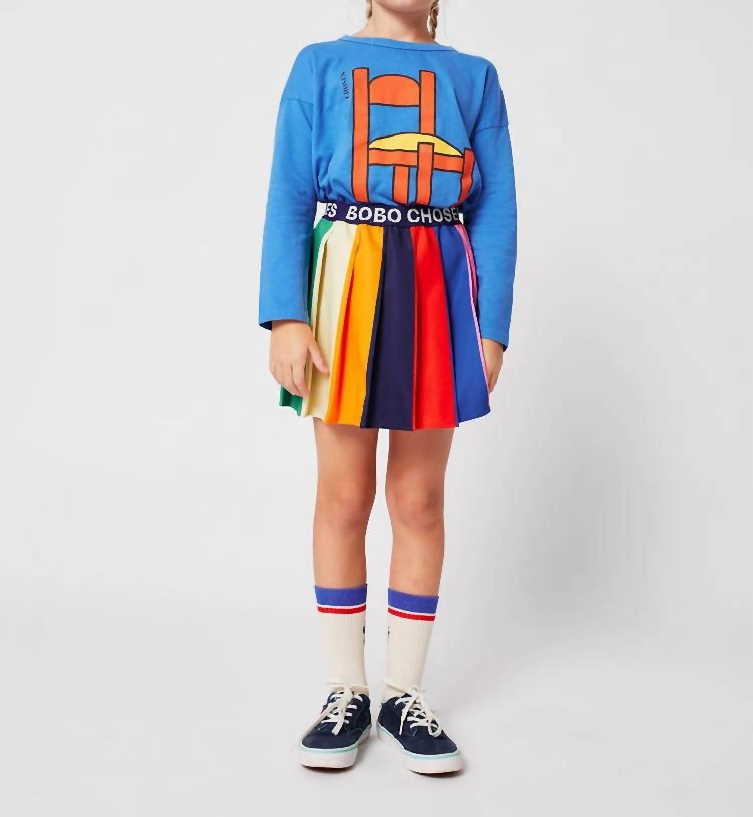 BOBO CHOSES Girl's Color Block Pleated Skirt in multicolor - women's skirt - alternate view
