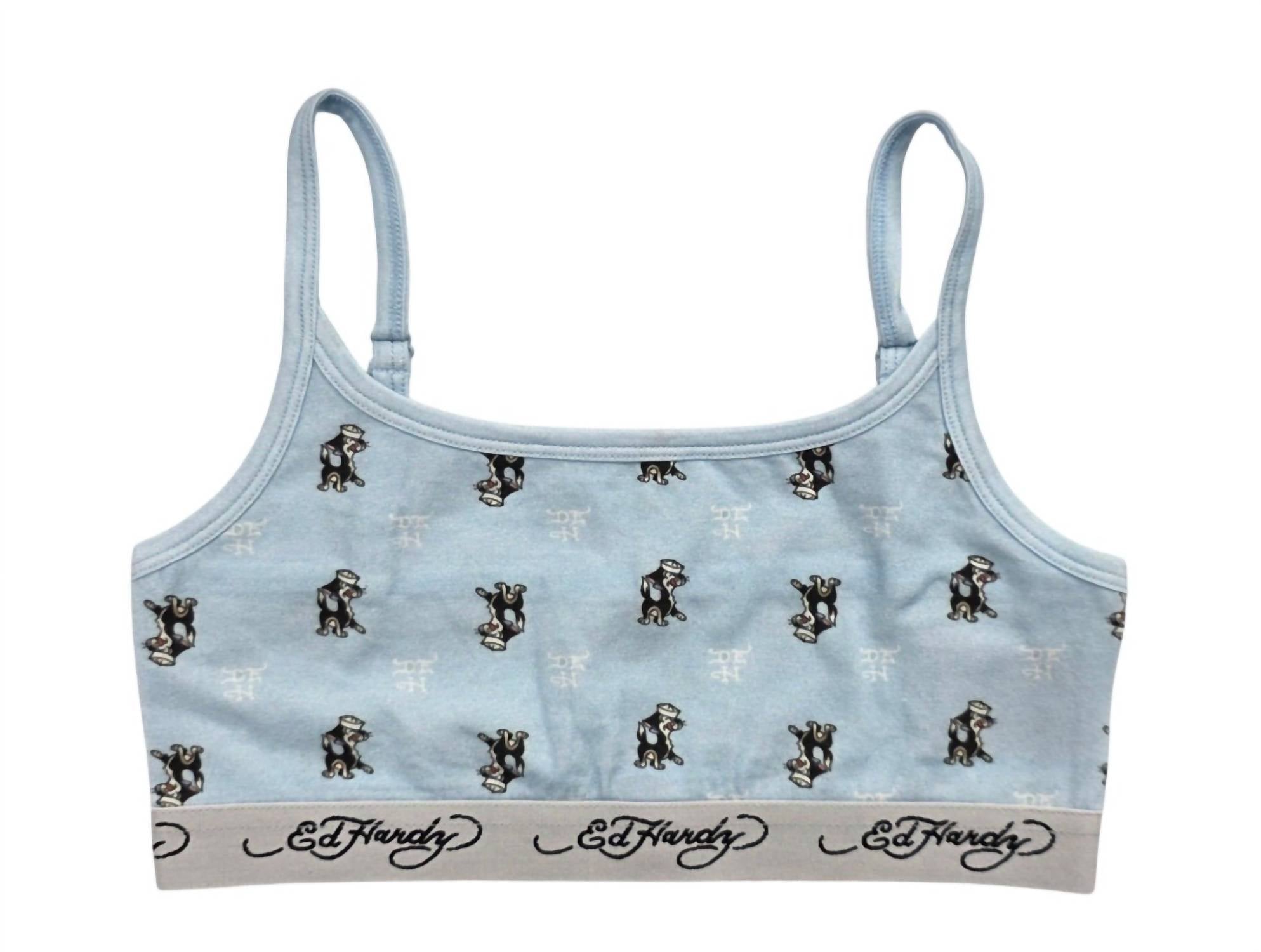 Ed Hardy Women's Sailor Cat Elastic Brallete in baby blue - women's intimate